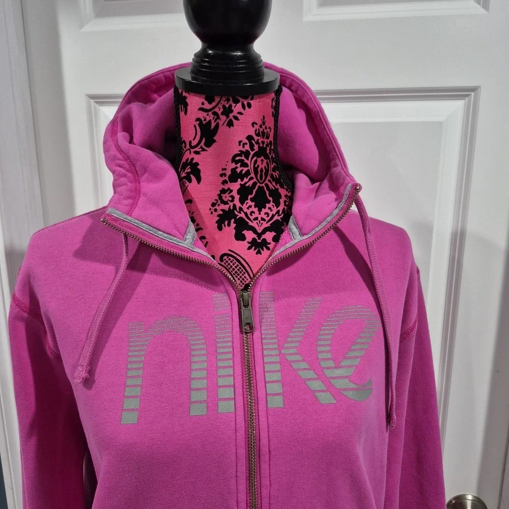 Y2K Nike Hoodie Womens XL 16-18 Pink Half Zip Sweatshirt‎ Gray Tag Vintage